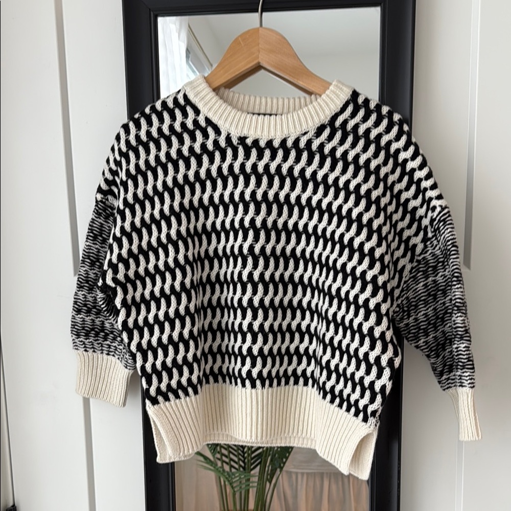 rag & bone Black and Cream Textured Crew Sweater